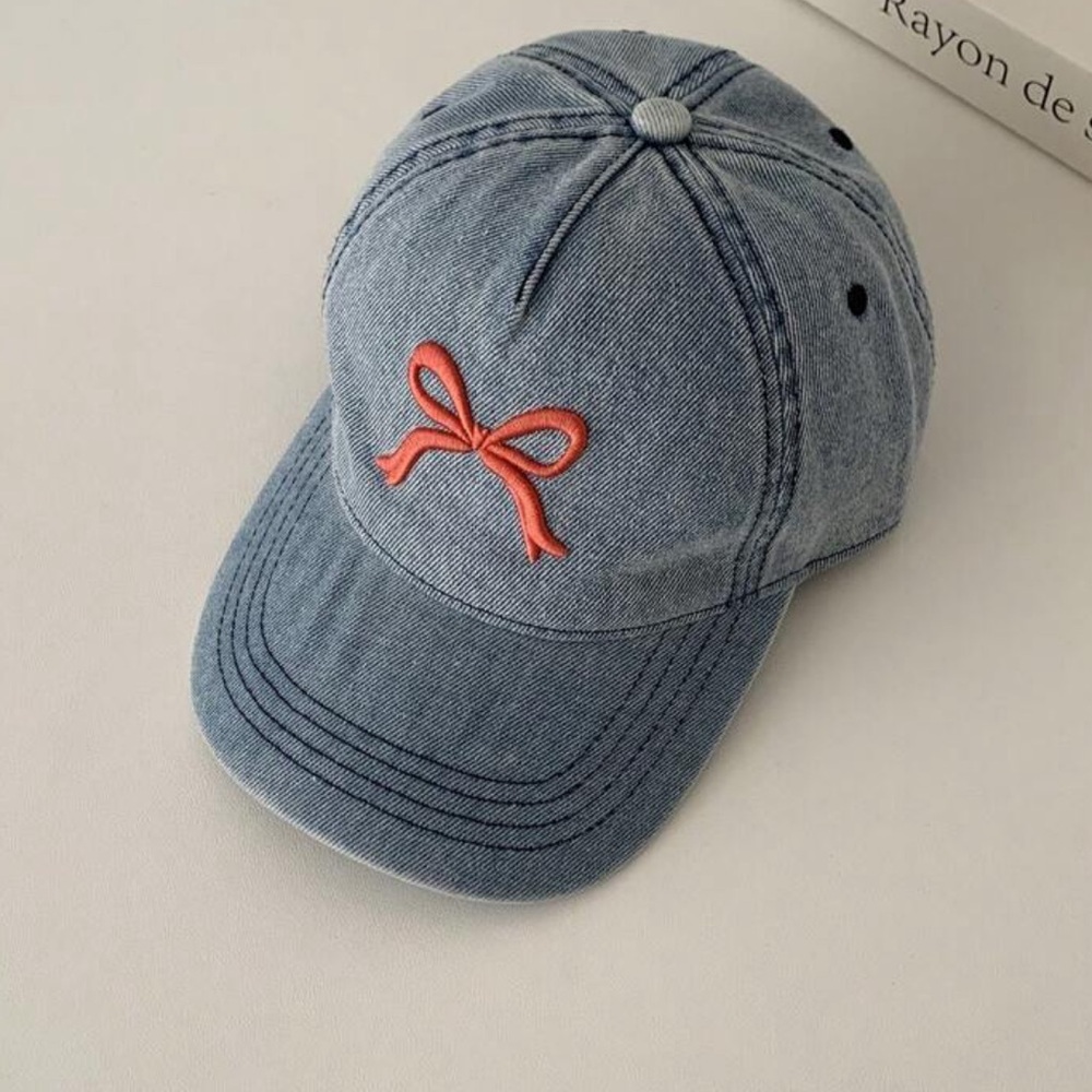 Adjustable Denim Blue + Orange Embroidered Bowknot Baseball Cap OS New
